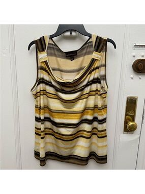 Dana Buchman Yellow & Brown Striped Women's Sleeveless Top Size XL